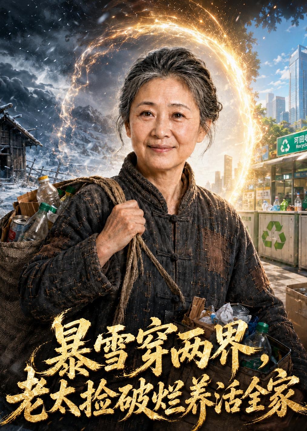 暴雪穿两界，老太捡破烂养活全家